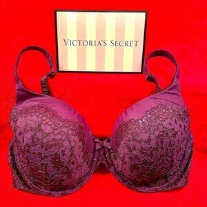 PURPLE w METALLIC LACE BODY BY VICTORIA LINED 34D